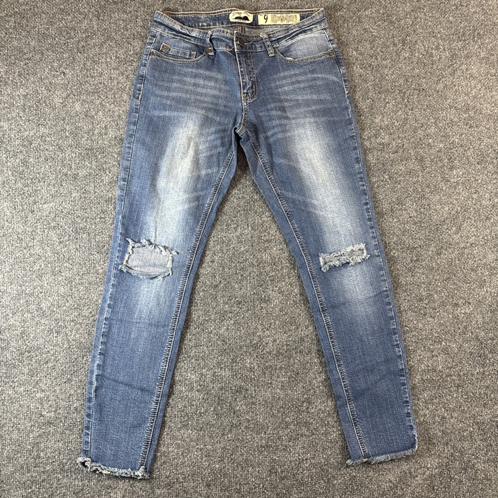 Indigo Rein Women's Distressed Blue Skinny Ankle Jeans Size 9